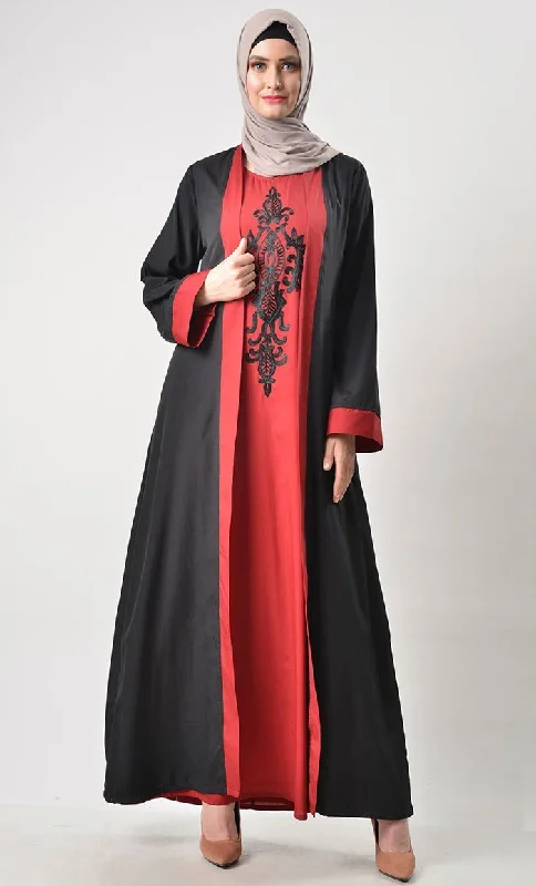 2 Layer Set Abaya-Maroon & Black