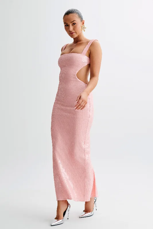 Adoria Sequin Cut Out Maxi Dress - Pale Pink