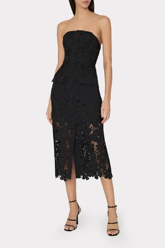 Adrienne Roja Lace Midi Dress - Black