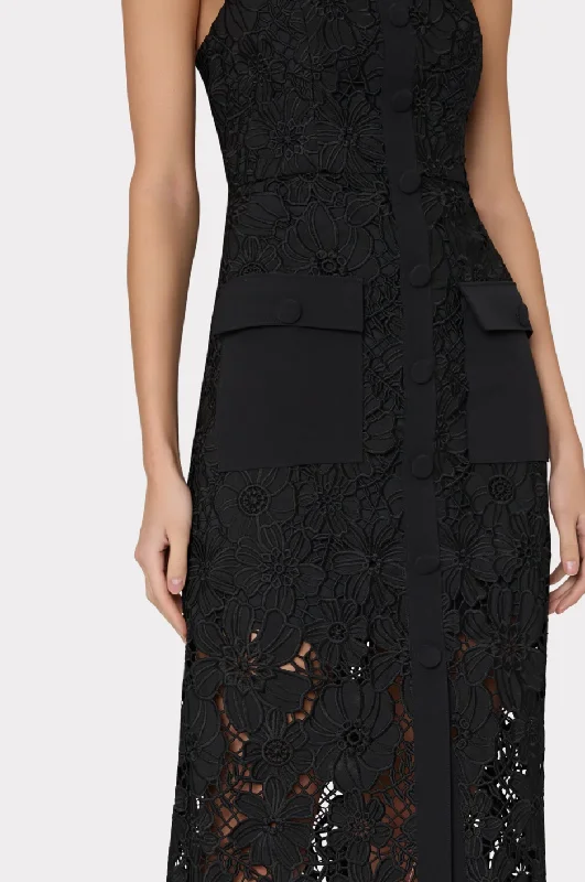 Adrienne Roja Lace Midi Dress - Black