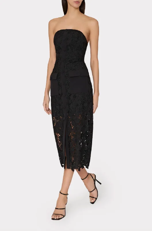 Adrienne Roja Lace Midi Dress - Black