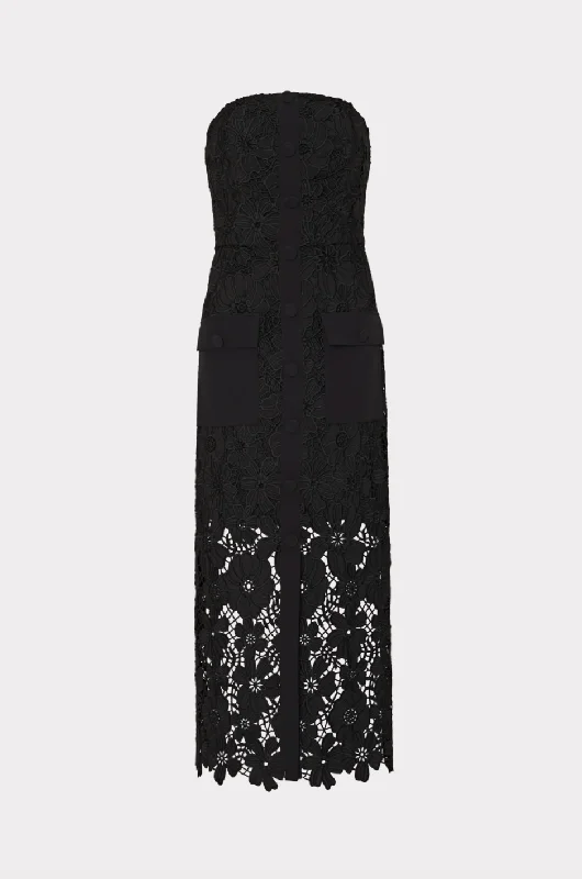 Adrienne Roja Lace Midi Dress - Black