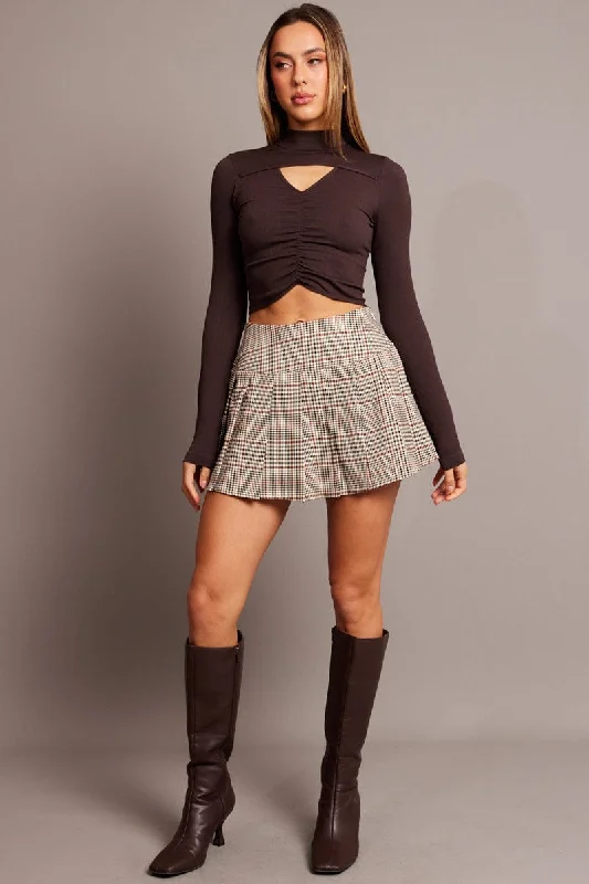 Beige Check Tennis Skirt Mini