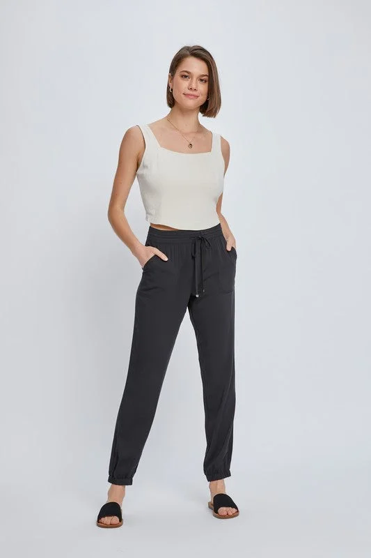 Black Rayon Jogger Pants(509)