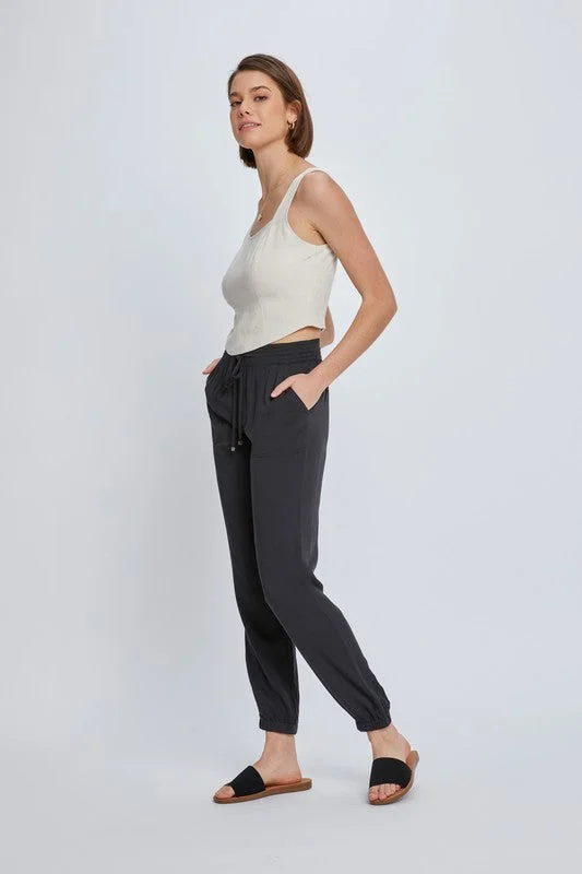 Black Rayon Jogger Pants(509)