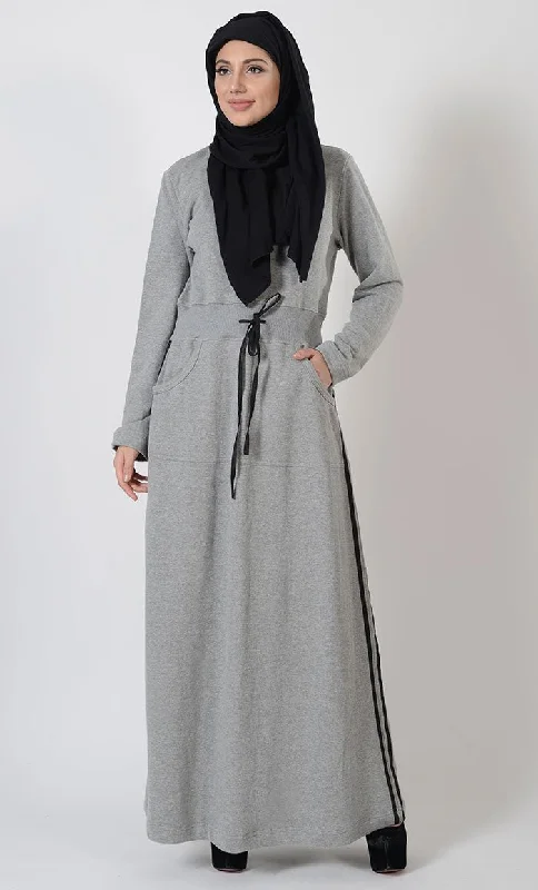 Black Stripe Fleece Blend Activewear Abaya