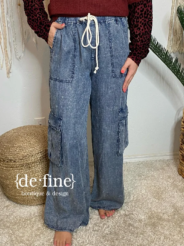 Cargo Wide Leg Denim Pants