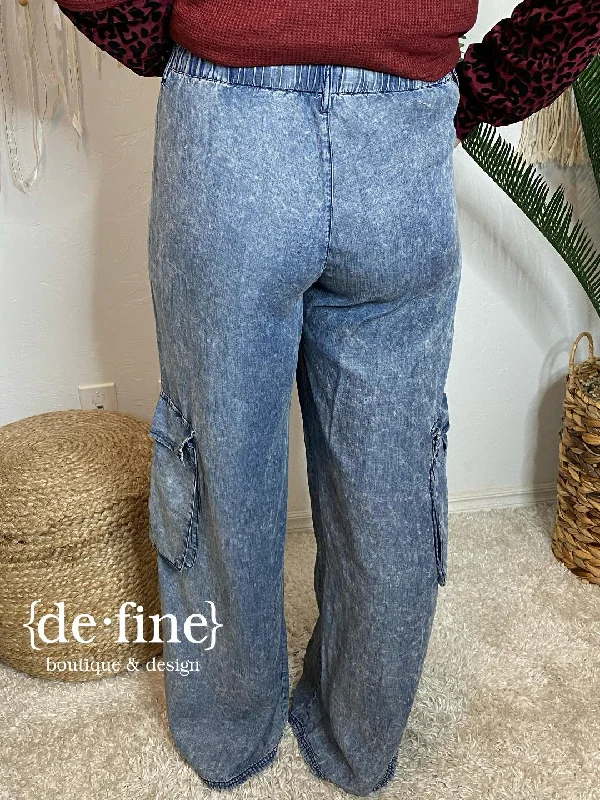 Cargo Wide Leg Denim Pants