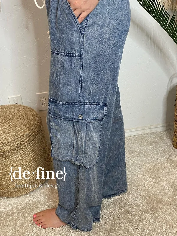 Cargo Wide Leg Denim Pants