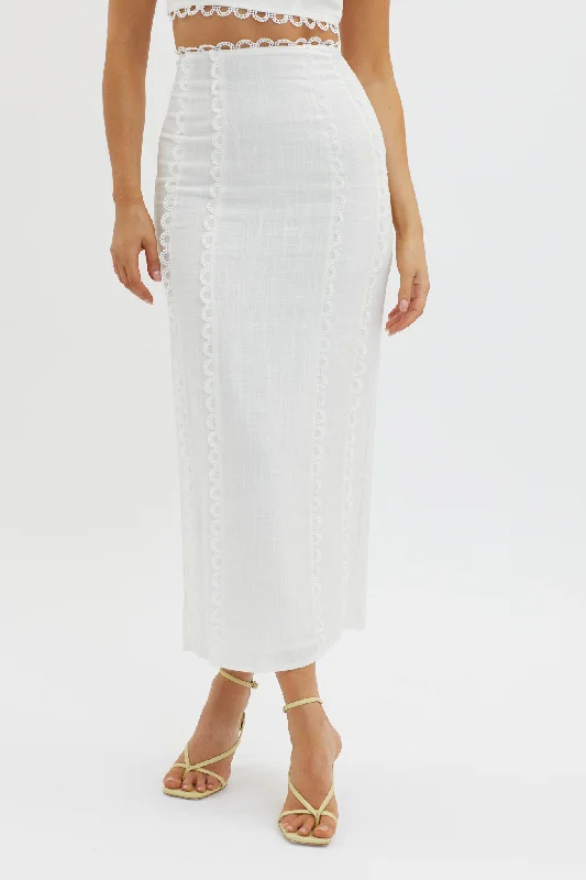 Chamberlain Scallop Trim Maxi Skirt White