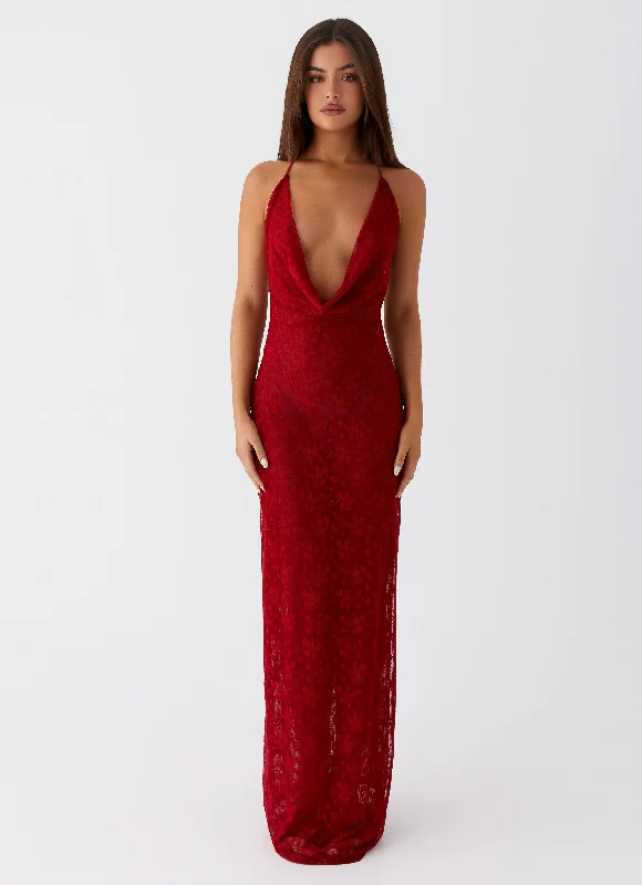 Champagne Coastline Maxi Dress - Dark Red