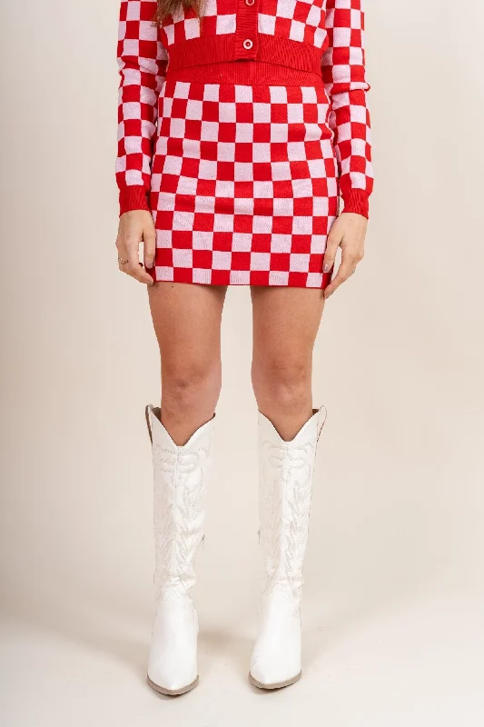 Checkered knit skirt pink/red