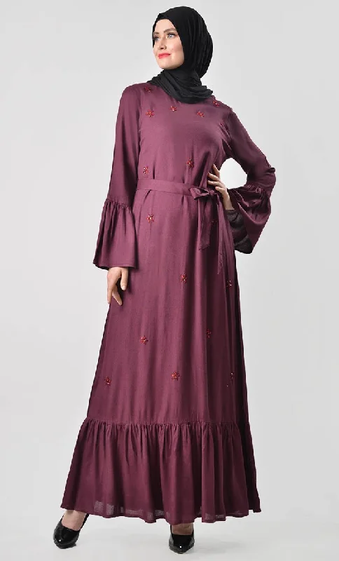 Classic Embroidered Rayon Abaya Wine