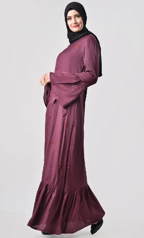 Classic Embroidered Rayon Abaya Wine