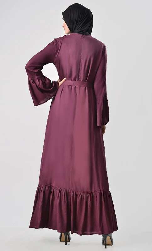 Classic Embroidered Rayon Abaya Wine