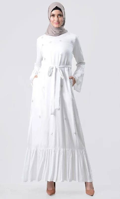 Classic Embroidered Rayon Abaya White