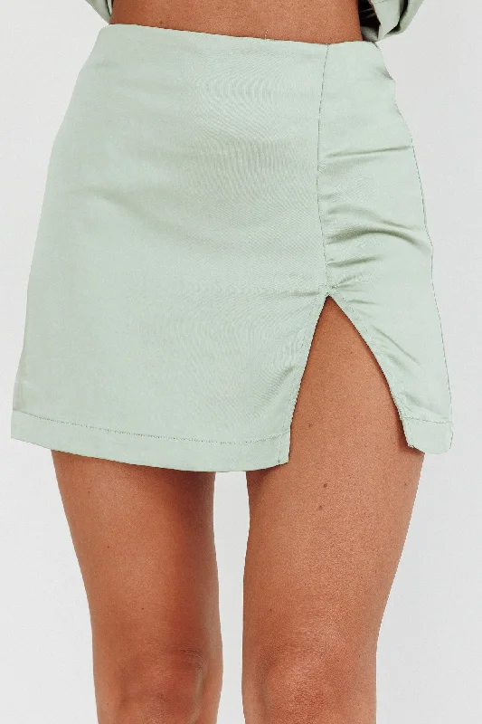 Coco Satin Mini Skirt Sage