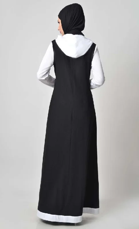 Comfy Hooded Front Open Jersey Abaya - Black