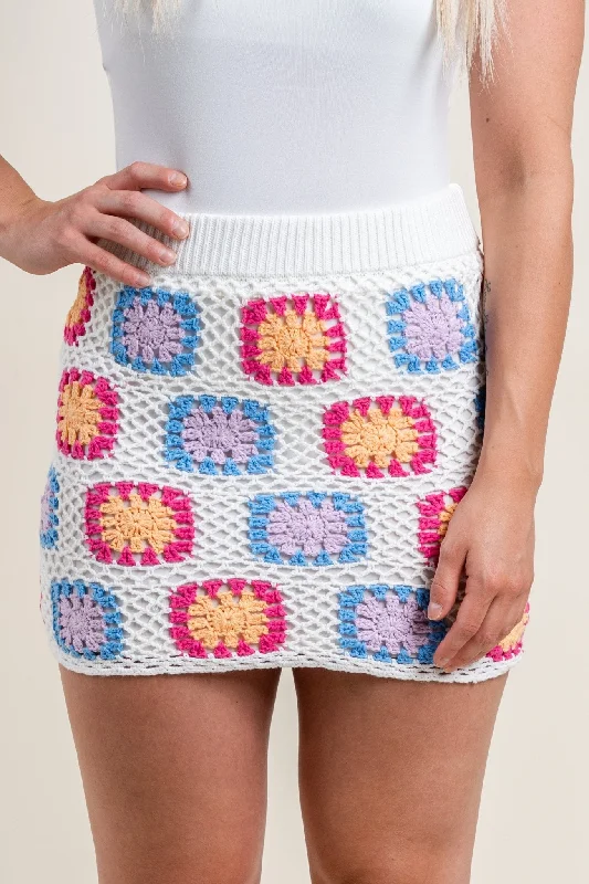 Crochet knit mini skirt ivory