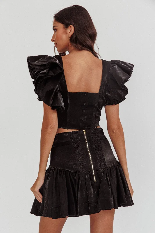 Debutante Drop Yoke Ruffle Skirt Black