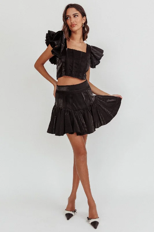 Debutante Drop Yoke Ruffle Skirt Black