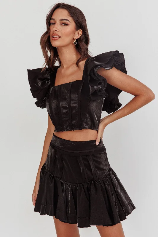 Debutante Drop Yoke Ruffle Skirt Black