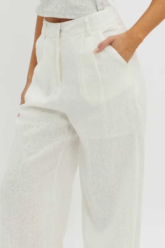 Dodie Straight Leg Trouser Pants Linen White