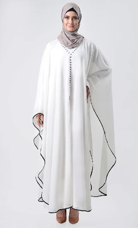 Double Layer Pearl Detail Kaftan - White