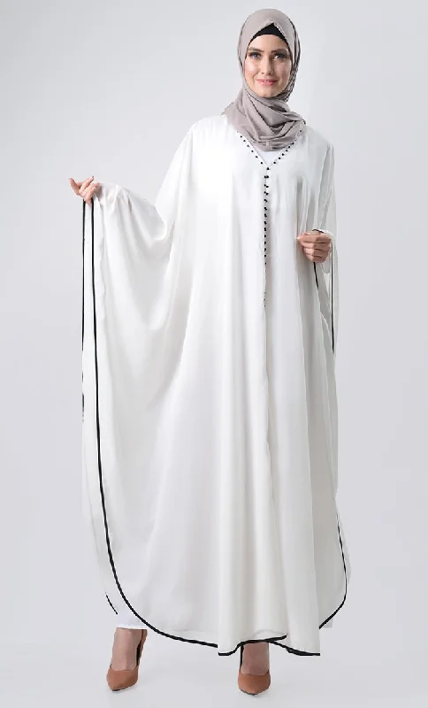 Double Layer Pearl Detail Kaftan - White