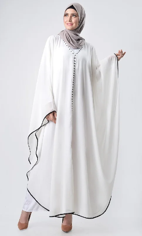 Double Layer Pearl Detail Kaftan - White