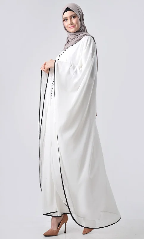 Double Layer Pearl Detail Kaftan - White