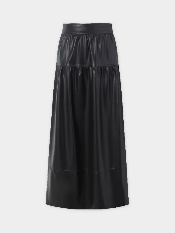 Drop Waist Leather Skirt-Black