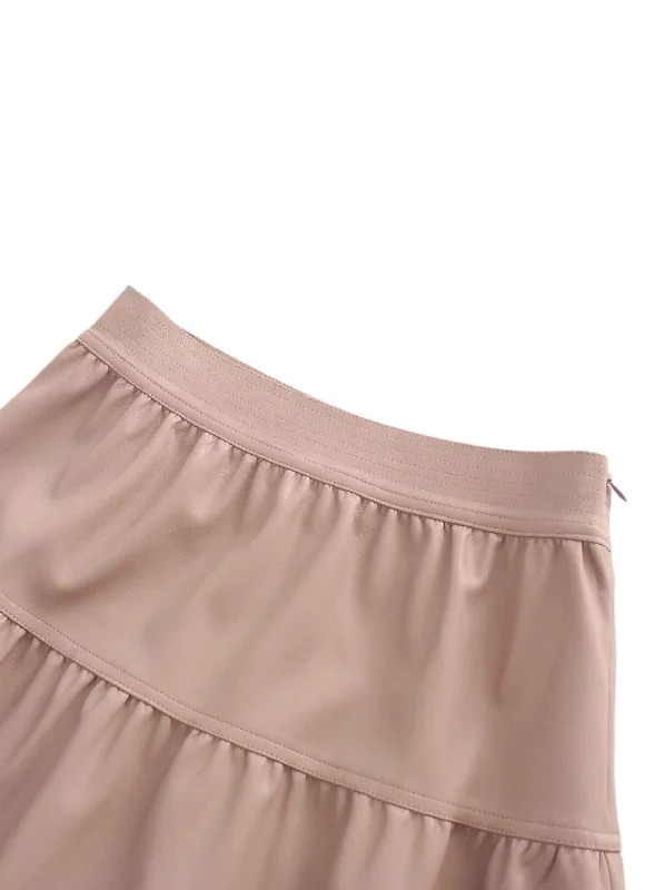 Drop Waist Leather Skirt-Mauve