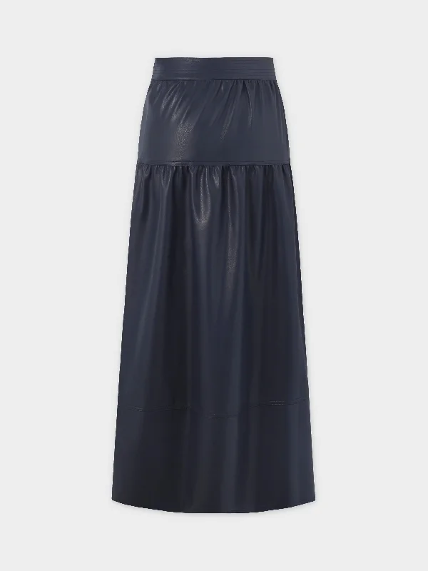 Drop Waist Leather Skirt-Navy