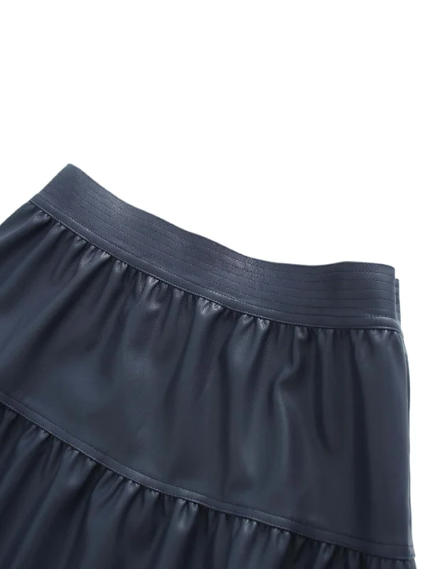 Drop Waist Leather Skirt-Navy