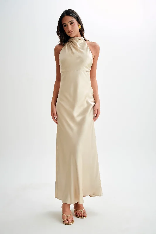 Esther Iridescent Satin Cowl Maxi Dress - Gold