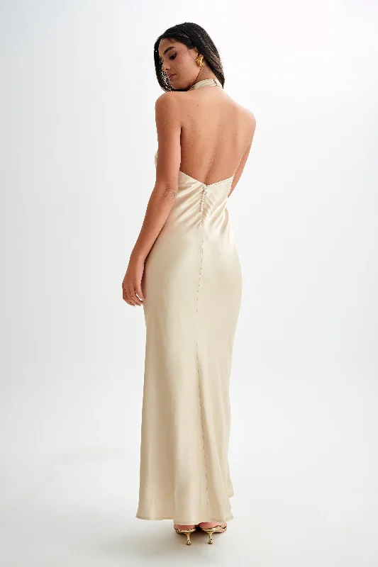 Esther Iridescent Satin Cowl Maxi Dress - Gold