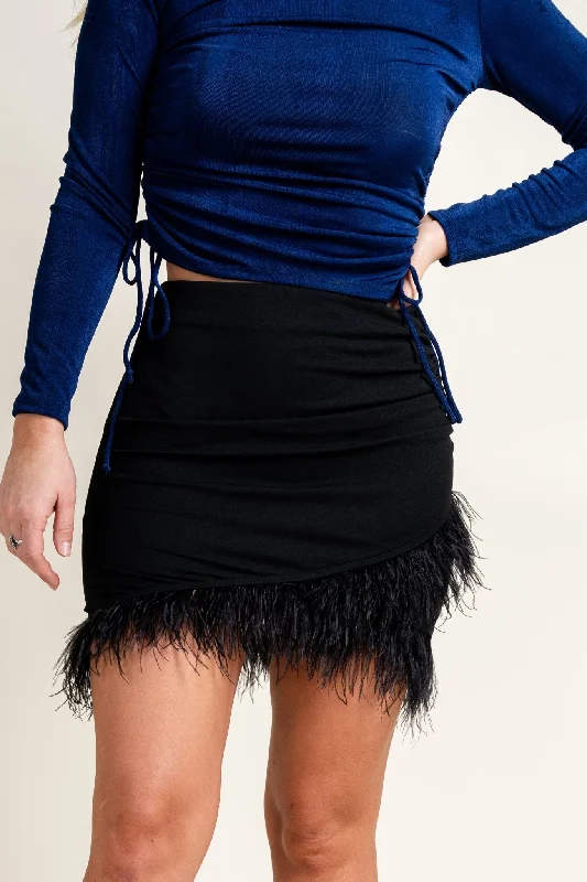 Feather trim wrap skirt black