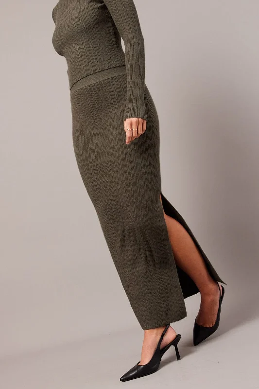 Green Knit Skirt High Rise