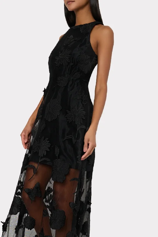 Hannah Butterfly Embroidery Dress - Black