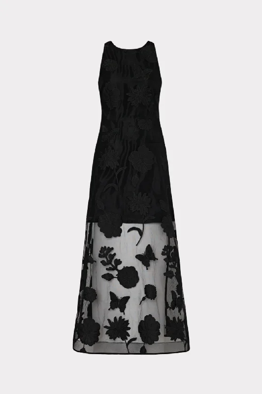 Hannah Butterfly Embroidery Dress - Black