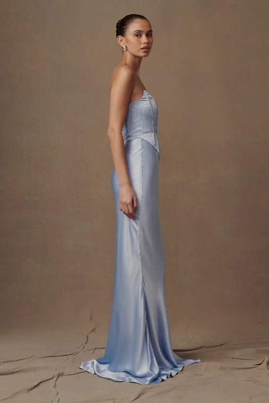 Harlow Satin Strapless Maxi Dress - Cornflower Blue