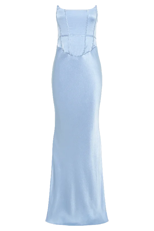 Harlow Satin Strapless Maxi Dress - Cornflower Blue