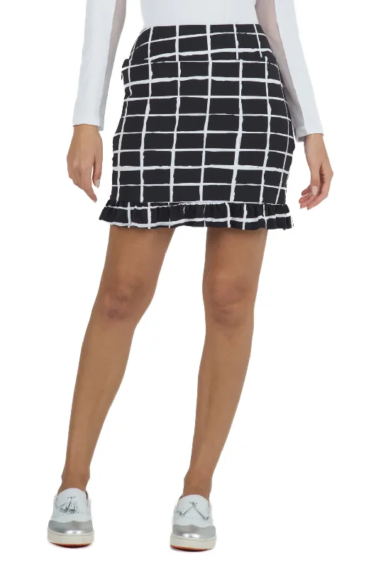 IBKUL Women's Cordova Ruffle Trim Pull On Knit Skort-Black/White