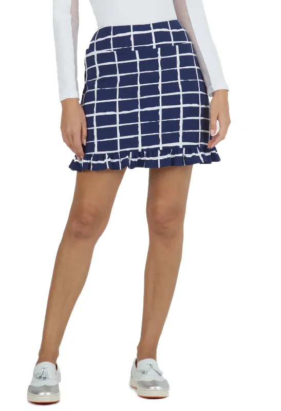 IBKUL Women's Cordova Ruffle Trim Pull On Knit Skort-Navy/White