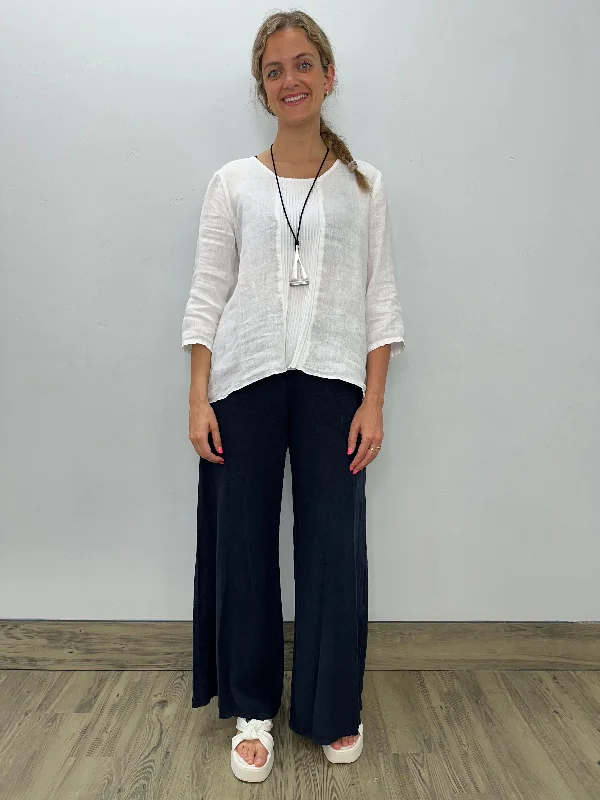 Ink Flat Front Long Linen Palazzo Pant