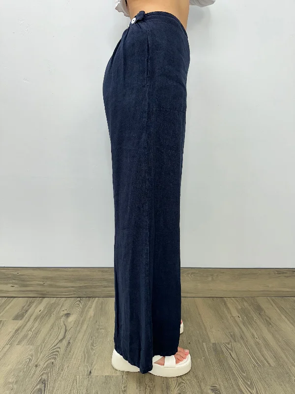 Ink Flat Front Long Linen Palazzo Pant