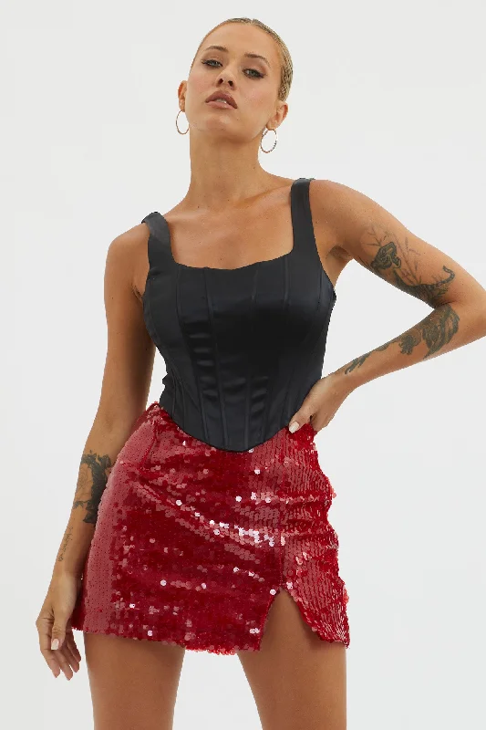 Intentions Sequin Mini Skirt Red