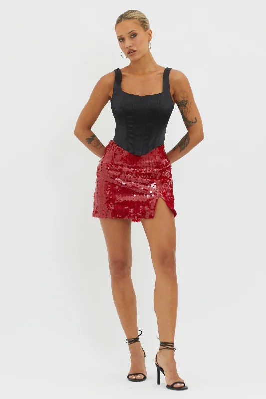 Intentions Sequin Mini Skirt Red