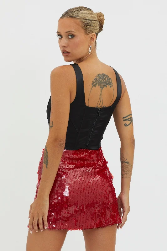 Intentions Sequin Mini Skirt Red